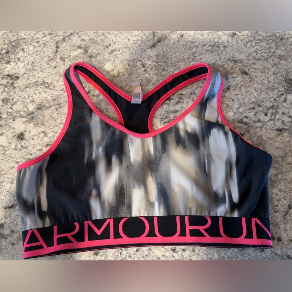 My Under Armour black white gray and pink sports bra